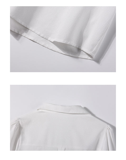 Blusa Clásica con Lazo Contrastante en Colores Sólidos - Image 2