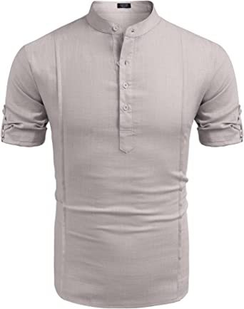 Camisa Lino Henley Hombre Manga Corta Casual Playa Verano - Image 10