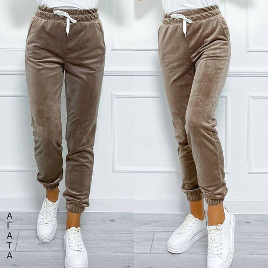 Pantalones Jogger de Terciopelo Estilo Coreano con Cintura Elástica para Mujer