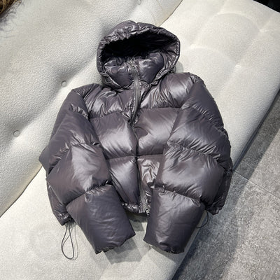 Chaqueta Acolchada Mujer Europea Blanca Corta Suelta Plumas de Pato Gorro Desmontable - Image 11
