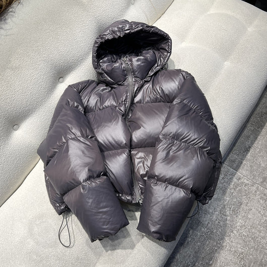 Chaqueta Acolchada Mujer Europea Blanca Corta Suelta Plumas de Pato Gorro Desmontable - Image 11