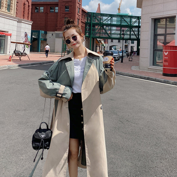 Chaqueta Casual Coreana con Costuras Contrastadas Over The Knee