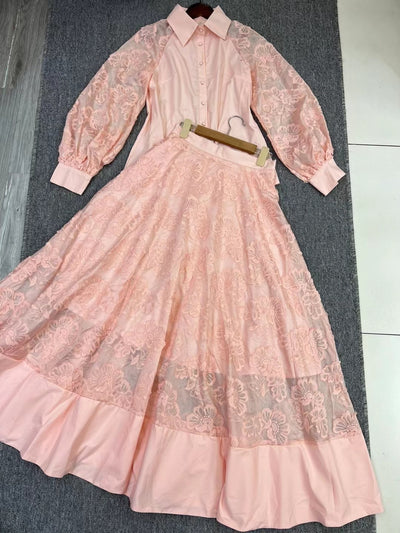 Conjunto Falda Alta con Blusa de Cuello y Mangas Farol - Image 6