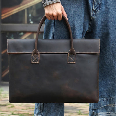 Bolso Portátil de Cuero Crazy Horse para Hombre