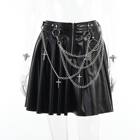 Falda de Cuero PU Plisada con Cadenas Punk - Image 19