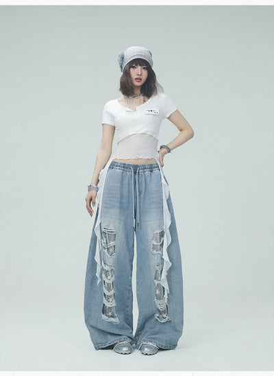 Pantalones Casuales Rotos con Parches Denim para Bailar - Image 21