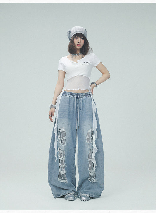 Pantalones Casuales Rotos con Parches Denim para Bailar - Image 21
