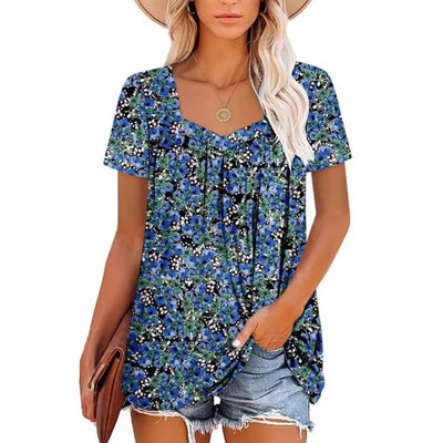 Camiseta Suelta Estampada Cuello Cuadrado Manga Corta para Mujer - Image 5