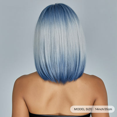 Peluca Corta Gradiente Azul con Flequillo Cabello Liso Natural - Image 4