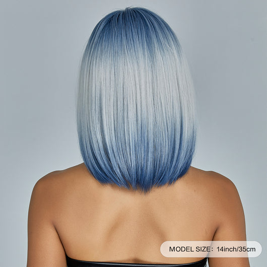 Peluca Corta Gradiente Azul con Flequillo Cabello Liso Natural - Image 4