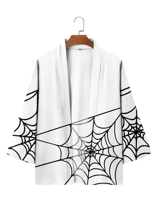 Bata Cardigan Tres Cuartos con Diseño de Telaraña para Hombre