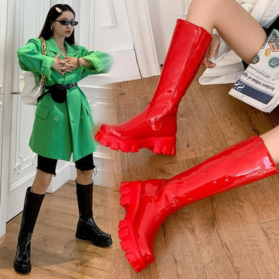 Botas Mujer Talla Grande Tacón Medio Caña Alta Punta Redonda Suela Gruesa - Image 6