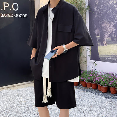 Conjunto de Dos Piezas Ice Silk para Hombre - Camisa Manga Corta y Shorts con Cordón - Image 12