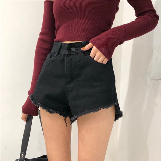 Shorts Talle Alto Holgados Deshilachados Pierna Ancha Versátiles