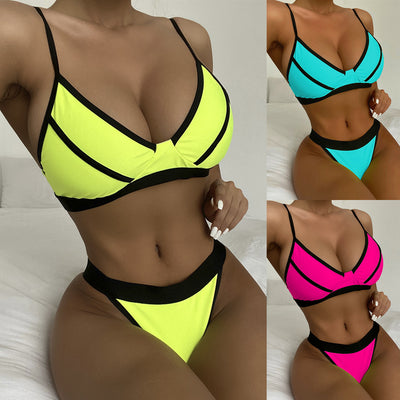 Bikini de Baño Liso con Detalles de Costura