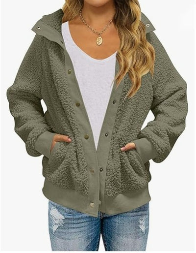 Cardigan de Polar Grueso con Bolsillos para Mujer - Abrigo Cálido de Color Puro - Image 11