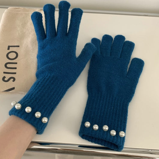 Guantes Tejidos Cálidos con Perlas en Colores Sólidos - Image 17