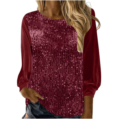 Blusa Suéter Holgada con Lentejuelas y Cuello Redondo - Manga Larga Casual - Image 31