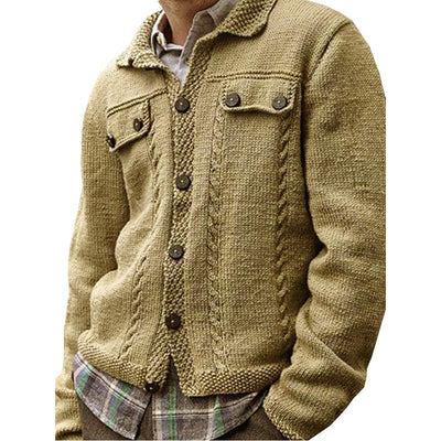 Cardigan Tejido de Cuello Solapa Ajustado de Botón Simple - Image 11