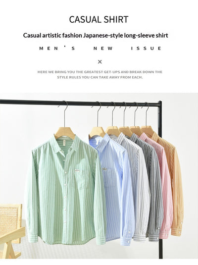 Camisa Oxford Casual de Rayas para Hombre - Corte Relajado y Manga Larga - Image 22