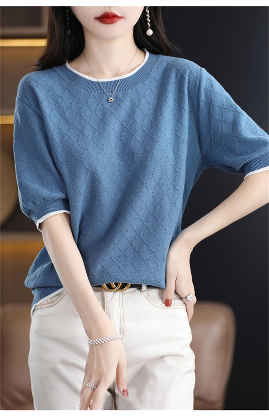 Blusa Tejida de Algodón 100% Manga Corta Suelta Efecto Reductor para Mujer - Image 19