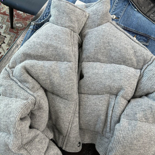 Suéter Cálido Gris Versátil Estilo Coreano Algodón para Mujer