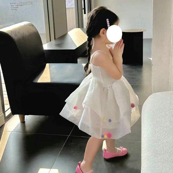 Vestido Princesa Infantil con Pompón de Pelaje Colorido
