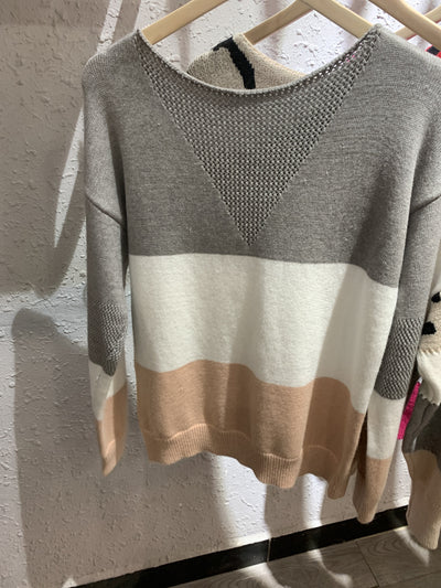 Suéter Cuello Redondo Contraste Manga Larga para Mujer - Image 9