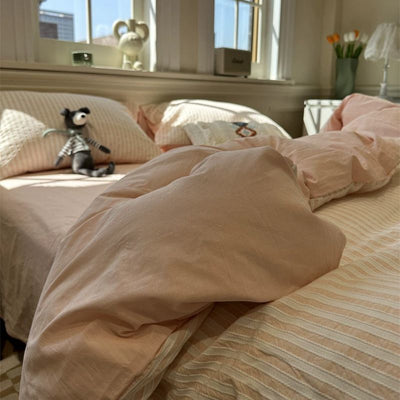Juego de Cama Acolchado Estilo Coreano a Rayas 4 Piezas - Image 23