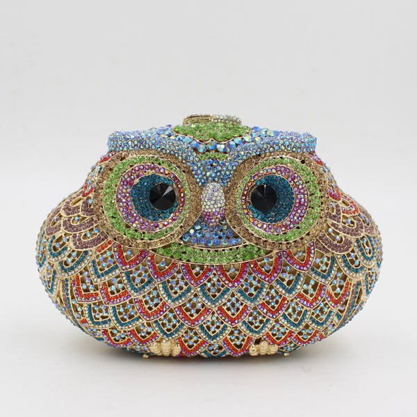 Bolso de Fiesta Clutch con Diseño de Búho y Cristales de Colores
