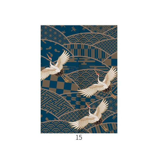 Japanese style noren door curtain with two red and blue Ukiyo-e koi fish on a cream wave pattern background. - Image 41