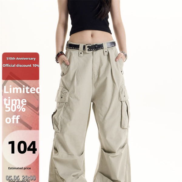 Pantalones Cargo Retro Americano Multi-bolsillos para Mujer