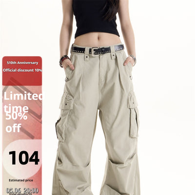 Pantalones Cargo Retro Americano Multi-bolsillos para Mujer - Image 2