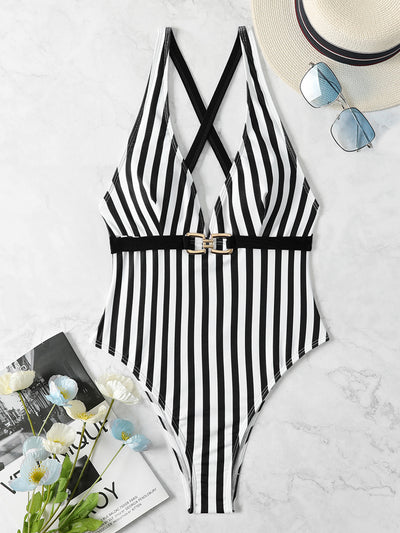 Traje de Baño Entero a Rayas Blanco y Negro - Image 8