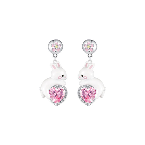 Aretes Corazón Conejo Serie Flor de Cerezo