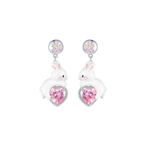 Aretes Corazón Conejo Serie Flor de Cerezo
