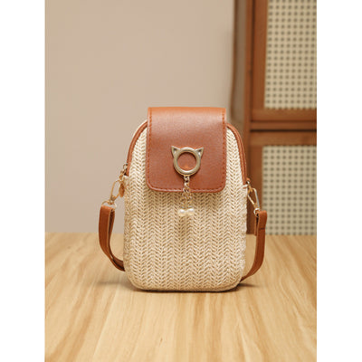 Bolsa para Teléfono de Paja con Perla y Borla Elegante - Image 2
