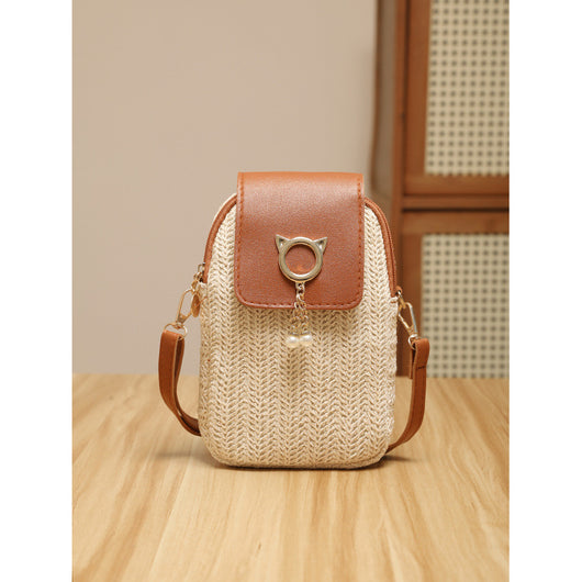 Bolsa para Teléfono de Paja con Perla y Borla Elegante - Image 2
