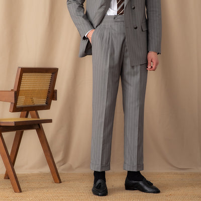 Pantalones de Vestir Ejecutivos a Rayas British con Cintura Alta y Corte Recto - Image 5