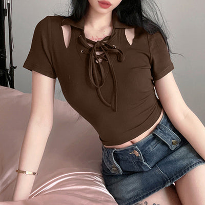 Camiseta Cropped Slim Fit con Cuello Lazada y Hombros Descubiertos - Image 4