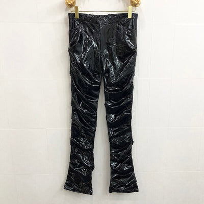 Pantalones de Cuero Plisados Acampanados Mirror Fit para Hombre y Mujer - Image 6