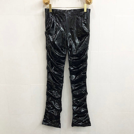 Pantalones de Cuero Plisados Acampanados Mirror Fit para Hombre y Mujer - Image 6