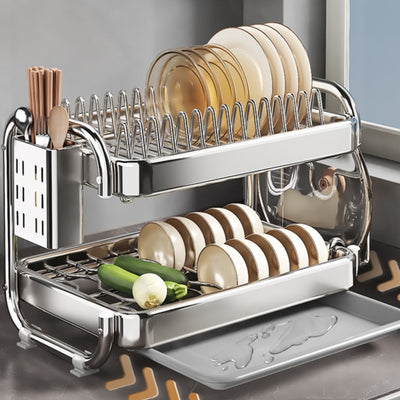 Escurridor de Platos en Acero Inoxidable con Bandeja de Drenaje