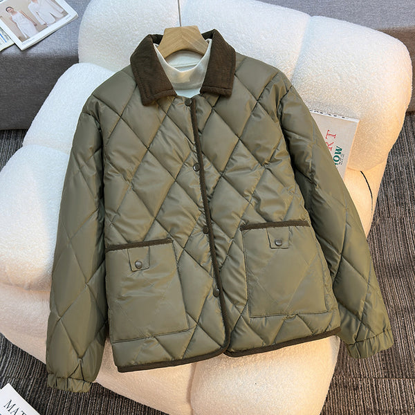Chaqueta de Algodón Estampado Diamante - Suelta y Versátil