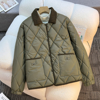 Chaqueta de Algodón Estampado Diamante - Suelta y Versátil