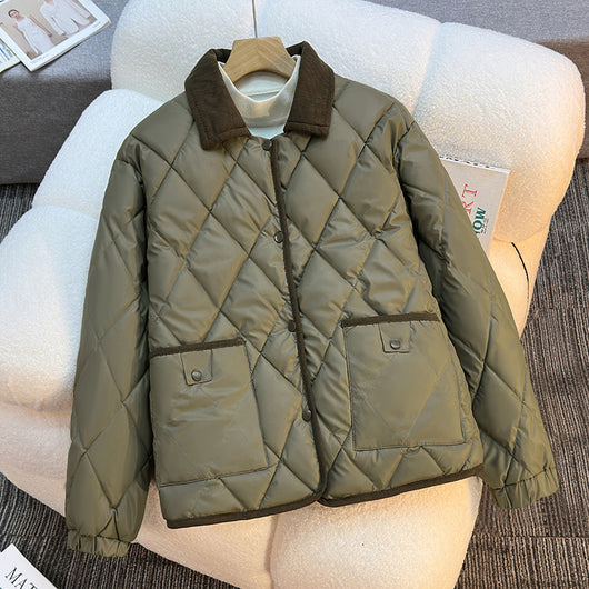 Chaqueta de Algodón Estampado Diamante - Suelta y Versátil