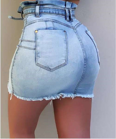 Falda Denim Cintura Alta con Cordones y Tela Elástica - Image 3