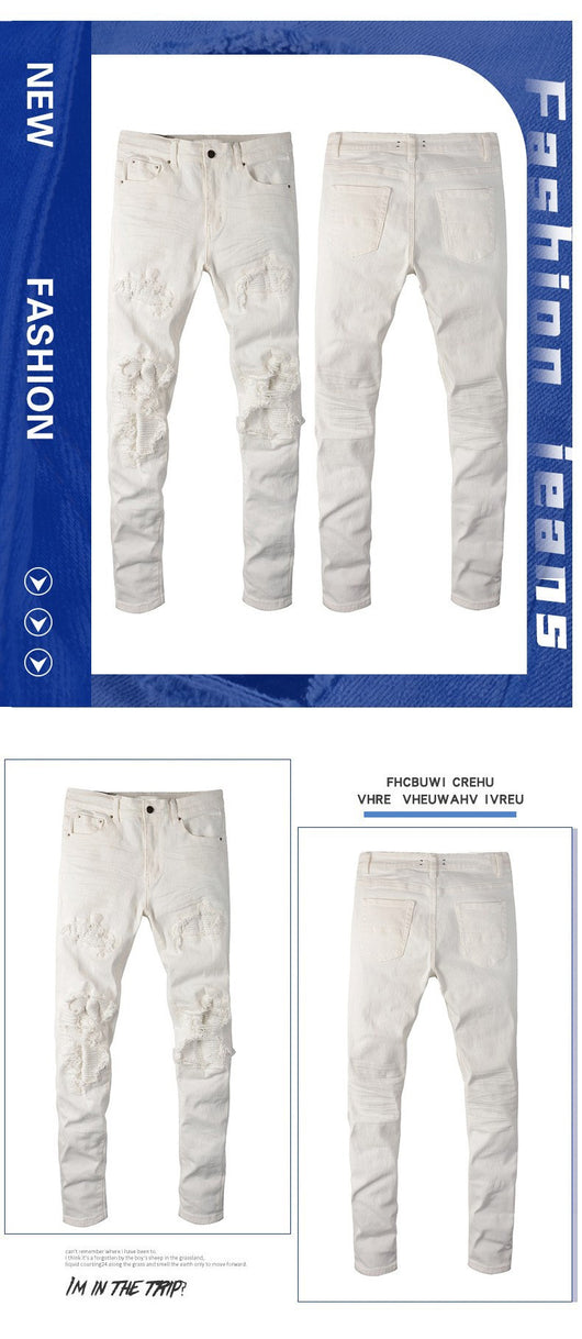 Jeans Slim Fit con Parches Rotos y Cintura Elástica para Hombre - Image 7