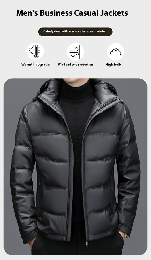 Abrigo de Cuero con Plumón de Pato Blanco para Hombre - Cálido y Elegante - Image 21