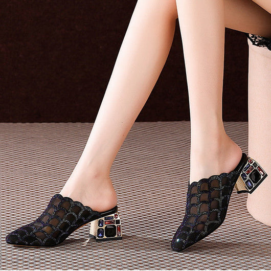 Sandalias Baotou con Tacón Grueso y Malla Transpirable para Mujer